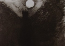Ce détail d'un dessin de Victor Hugo représente l'ombre d'un ange qui apparaît sous la lune, les ailes déployées.