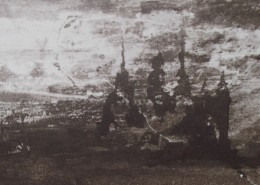 Ce détail d'un dessin de Victor Hugo représente un château pris dans une tourmente, un violent orage, ou un essaim de djinns.