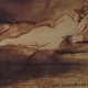 Ce détail d'un dessin de Victor Hugo représente une jeune femme couchée dos tourné à l'observateur. SUB CLARA NUDA LUCERNA est inscrit en bas à droite du dessin.