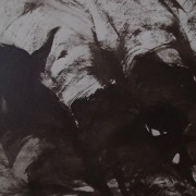 Ce détail d'un dessin de Victor Hugo représente les organes de la bête immonde, sous forme de taches sombres et de colonnes couchées comme des moraines. Il y a une sorte de soupirail avec deux barreaux sur la gauche.