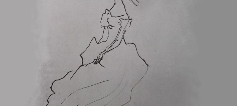 Ce détail d'un dessin de Victor Hugo représente une jeune femme rougissant dans sa robe.