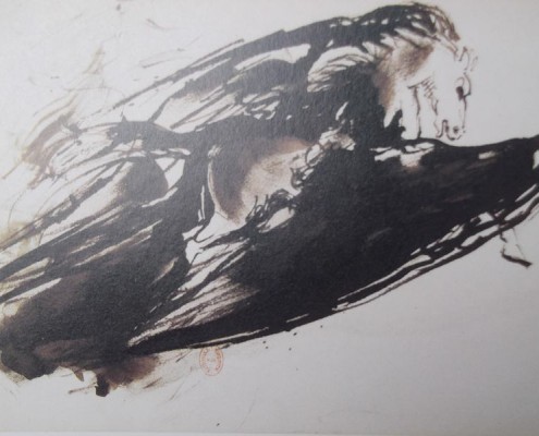 Ce détail d'un dessin de Victor Hugo représente un pégase en furie s'élevant vers le firmament.