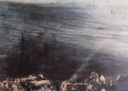 Ce détail d'un dessin de Victor Hugo représente les fragments d'une ville disparue, engloutie dans des profondeurs.