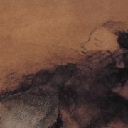 Ce détail d'un dessin de Victor Hugo représente, émergeant d'une tache vaporeuse et sombre, le pur visage d'une jeune femme.