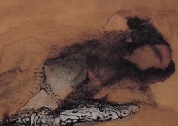 Ce détail d'un dessin de Victor Hugo représente, émergeant d'une tache dans laquelle se dessine un œil de serpent, le visage pur d'une jeune femme.