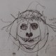 Ce détail d'un dessin de Victor Hugo représente une (presque) tête de mort couronnée et croquée avec un (presque) chapeau de clown.