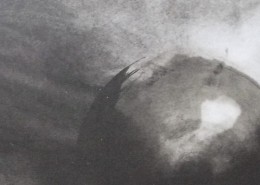 Ce détail d'un dessin de Victor Hugo représente la Terre perdue dans l'univers, entre l'ombre et la lumière, et qui permet au poète de poser la question : À qui donc sommes-nous ?