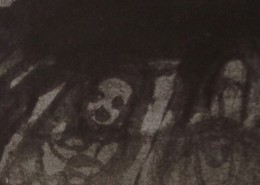Ce détail d'un dessin de Victor Hugo représente les ombres de pauvres formes tourmentées par la chanson de la misère.