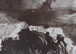 Ce détail d'un dessin de Victor Hugo représente l'océan par gros temps la nuit.