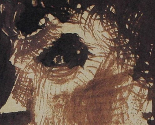 Ce détail d'un dessin de Victor Hugo représente l’œil d'un homme tourmenté (un bûcheron) scrutant l'inconnu.