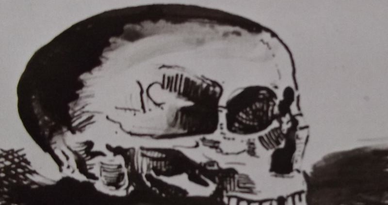 Ce détail d'un dessin de Victor Hugo représente un crâne humain, vu de profil.