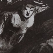Ce détail d'un dessin de Victor Hugo représente une jeune femme, Sara la baigneuse ?, dans le mouvement de la balançoire, presque nue, les yeux fermés.