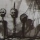 Ce détail d'un dessin de Victor Hugo représente trois têtes empalées et leurs ombres projetées.