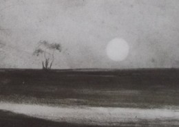 Ce détail d'un dessin de Victor Hugo représente l'horizon, sur lequel surgit la lune énorme.