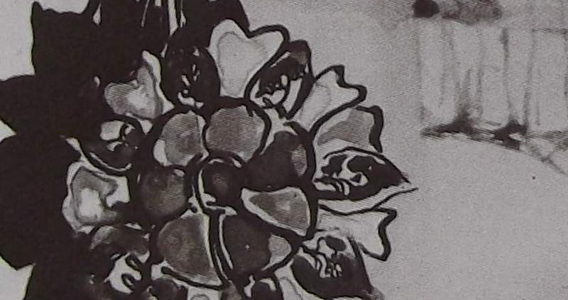 Ce détail d'un dessin de Victor Hugo représente une fleur, ressemblant à une cocarde, et qui projette son ombre.