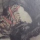 Ce détail d'un dessin de Victor Hugo représente une tête de femme, tournée. Un ruban rouge orne des cheveux blonds.