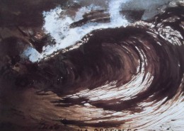 Ce détail d'un dessin de Victor Hugo représente une vague de l'océan, onde d'énergie bousculant tout sur son passage. On peut lire en bas « Hugo MA DESTINÉE ».