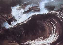 Ce détail d'un dessin de Victor Hugo représente une grosse vague de l'océan, onde d'énergie bousculant tout sur son passage. Des voiles d'écume la surmonte.