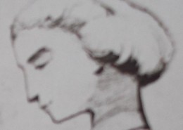 Ce détail d'un dessin de Victor Hugo représente, en gros plan, légèrement flouté, le visage de Léopoldine, sa fille, disparue noyée le 4 septembre 1843, à Villequier.