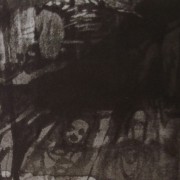 Ce détail d'un dessin de Victor Hugo représente l'intérieur de l'enfer (de Dante ?). On aperçoit, en haut à gauche, une ouverture et, en bas à droite, des corps allongés.