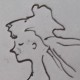 Ce détail d'un dessin de Victor Hugo représente le profil d'une jeune femme rougissante, les cheveux au vent.