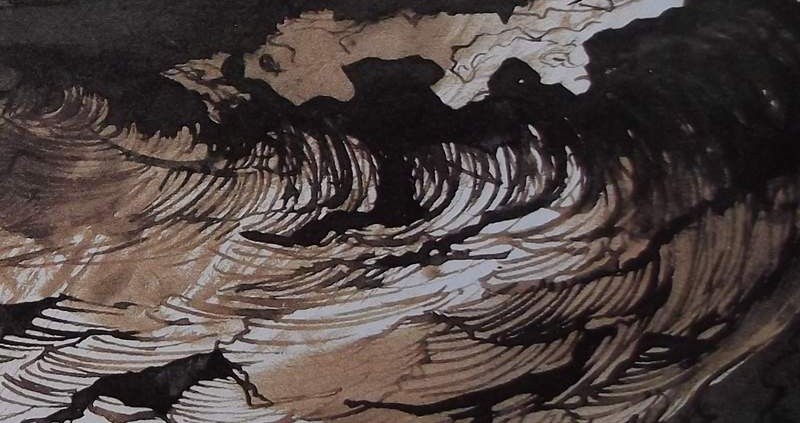 Ce détail d'un dessin de Victor Hugo représente les flots en furie, et une vague déferlante.