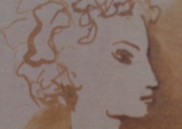 Ce détail d'un dessin de Victor Hugo représente le visage flou, de profil, d'une innocente jeune femme.