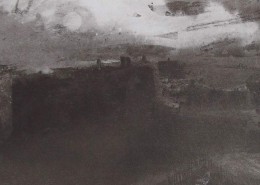 Ce détail d'un dessin de Victor Hugo représente une vue de Paris, avec avec la lueur du couchant.