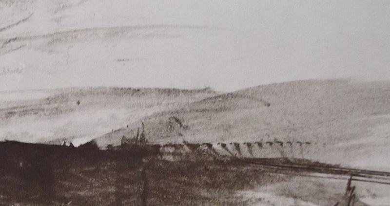 Ce détail d'un dessin de Victor Hugo représente la campagne vue par les yeux d'un rêveur : une plaine avec des collines au loin.