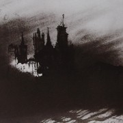 Ce détail d'un dessin de Victor Hugo représente un château, issu d'un songe de Shakspeare, fait d'ombre et de lumière.