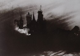 Ce détail d'un dessin de Victor Hugo représente un château, issu d'un songe de Shakspeare, fait d'ombre et de lumière.