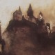 Ce détail d'un dessin de Victor Hugo représente une ruine juchée sur un promontoire au pied duquel on aperçoit le clocher d'une église.
