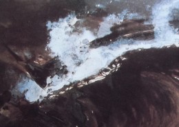 Ce détail d'un dessin de Victor Hugo représente l'écume au-dessus de la vague, ange blanc qui semble s'extraire de la noirceur des flots des "temps sombres".