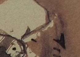 Ce détail d'un dessin de Victor Hugo représente le sein d'une femme qui émerge d'une mante, ou d'un "foulard pour cachemire".