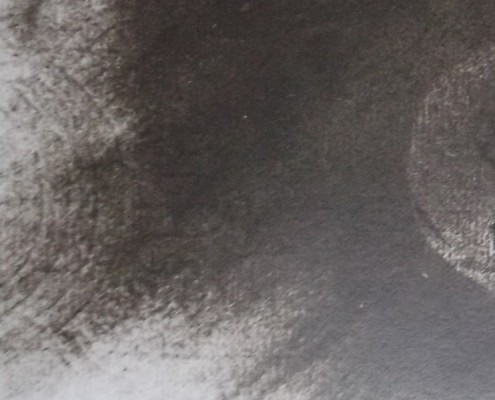Ce détail d'un dessin de Victor Hugo représente, de façon abstraite, le gazouillement de Jeanne perçu par "Dieu, le bon vieux grand-père", sous forme d'ondes émises, à gauche, en direction d'une sphère située à droite.