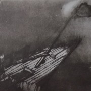 Ce détail 'un dessin de Victor Hugo représente la proue relevée d'un navire en train de sombrer.