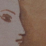 Ce détail d'un dessin de Victor Hugo représente les yeux, le nez et la bouche boudeuse d'un profil de femme offert au "doux rêveur qui veut aimer".