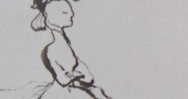 Ce détail d'un dessin de Victor Hugo représente le profil un peu rigide d'une jeune femme indifférente, assise bras croisés.