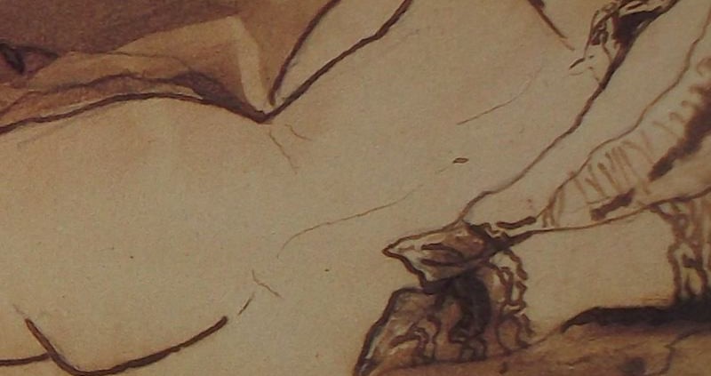 Ce détail d'un dessin de Victor Hugo représente le dos nu, de la tête aux fesses, d'une femme qui s'offre, pas vraiment "chaste comme l'orient".