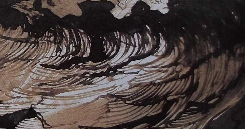 Ce détail d'un dessin de Victor Hugo représente la "vague, roue errante, et l'écume, cavale" et des "gouffres d'ombre".