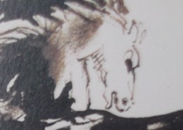 Ce détail d'un dessin de Victor Hugo représente un âne (ou un mulet ?) rétif (ou ignorant ?) penché sur un cours d'eau.