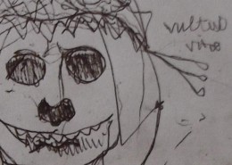 Ce détail d'un dessin de Victor Hugo représente une tête de mort sous un voile de mariée près de laquelle apparaissent les mots Vultus Vitae.